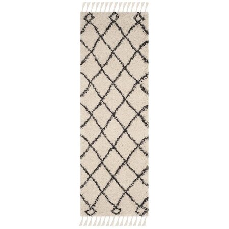 Safavieh 2 ft.3 in. x 7 ft. Moroccan Fringe Shag Power Loomed Runner Rug; Cream & Charcoal MFG241B-27
